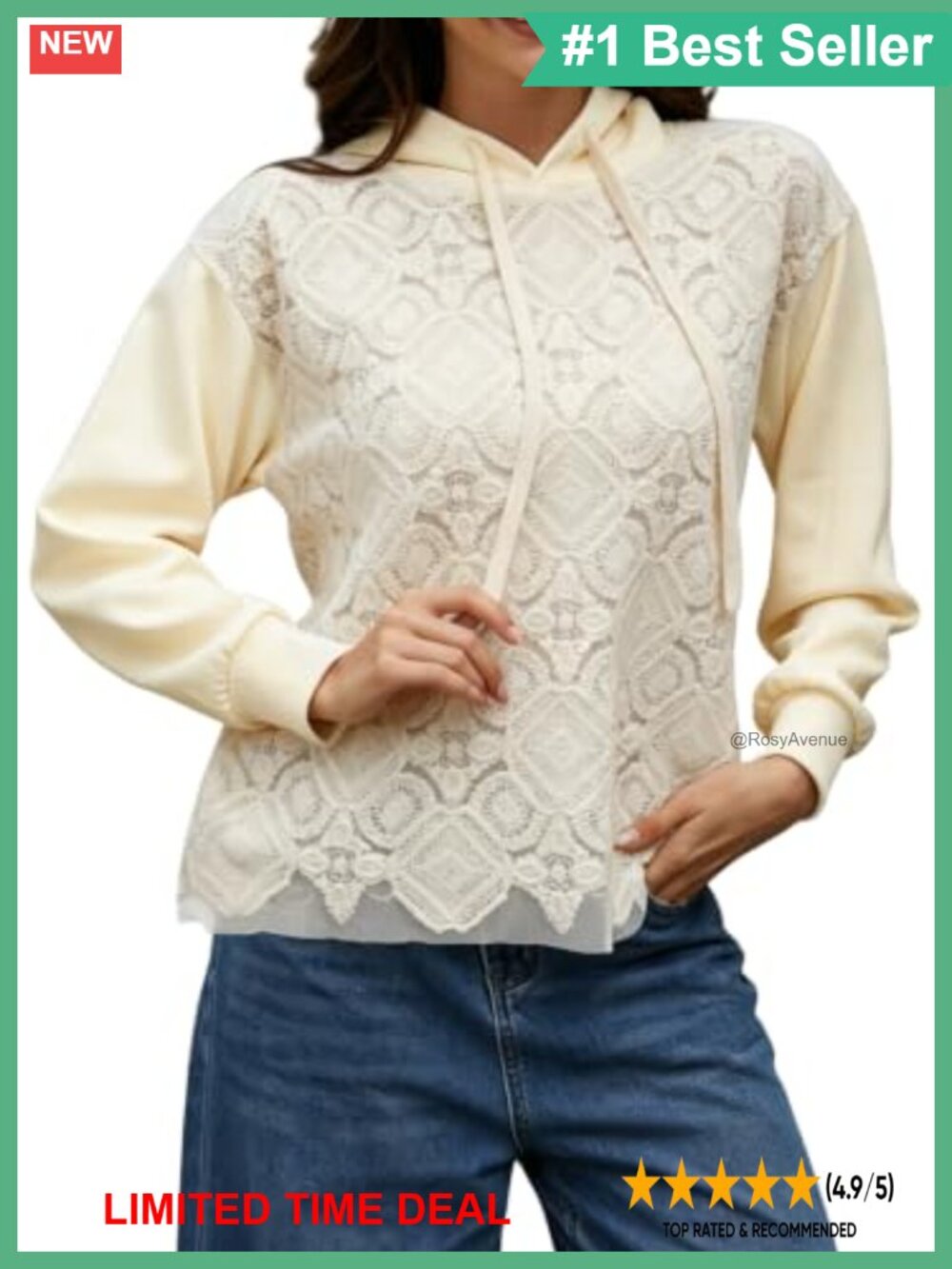 Lace Embroidered Hoodie Long Sleeve Sheer Mesh Pullover